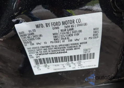 2022 Ford Explorer Limited from USA, damaged, VIN 1FMSK8FH9NGA89494